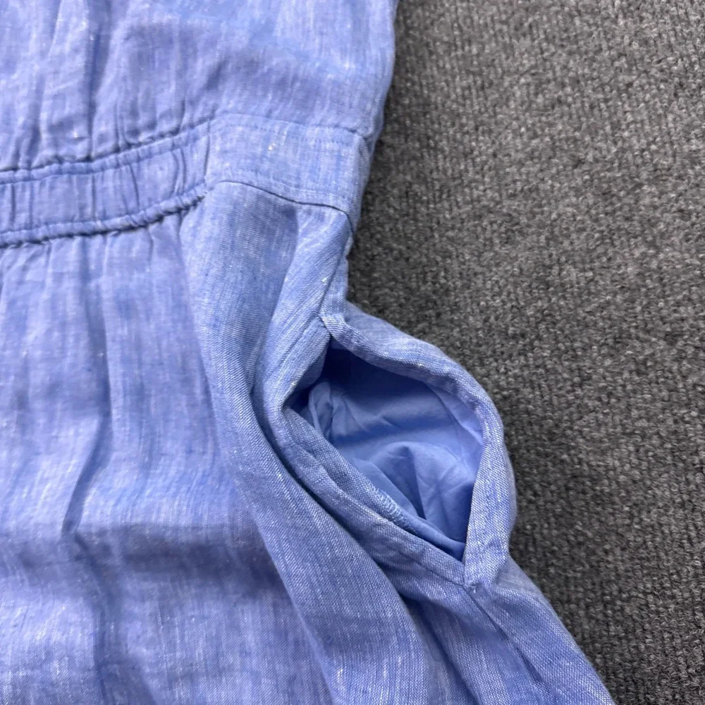 Talbots Linen Midi Dress Womens 10P Blue Sleeveless Pockets Resort Beach Coastal